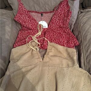 SHEIN Red and Tan Floral Dress